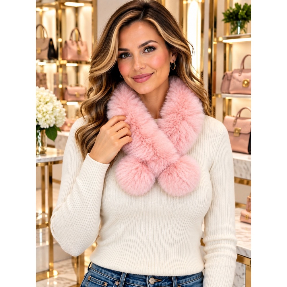 Rabbit fur neck warmer pink